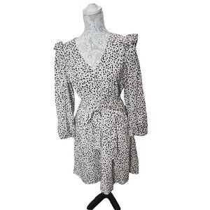 J. Crew Animal Print Mini Dress Pockets Ruffles Lined Cotton Women's Medium